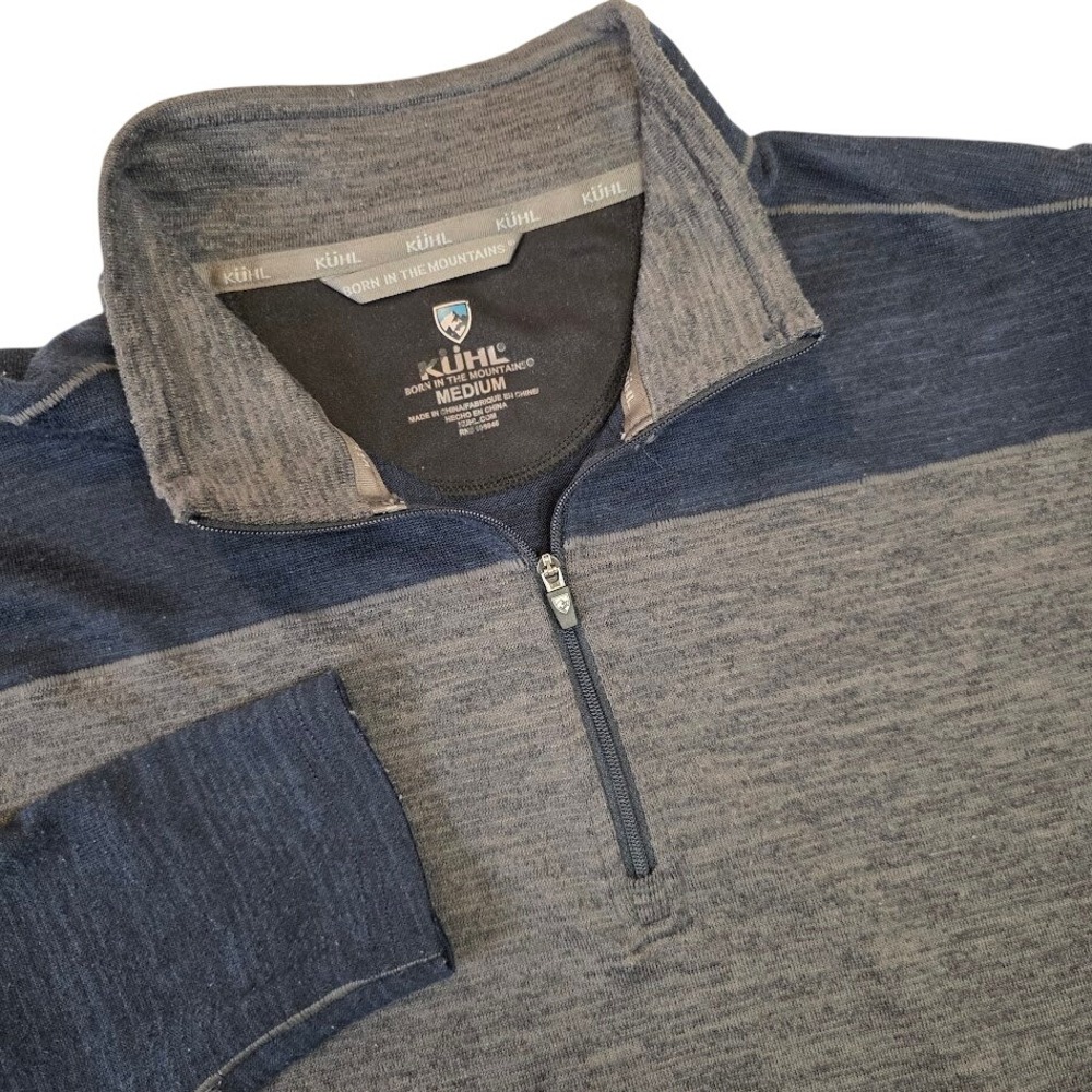 Kuhl Mens Medium Ryzer 1/4 Zip Pullover Navy Gray Colorblock Sweater 3112